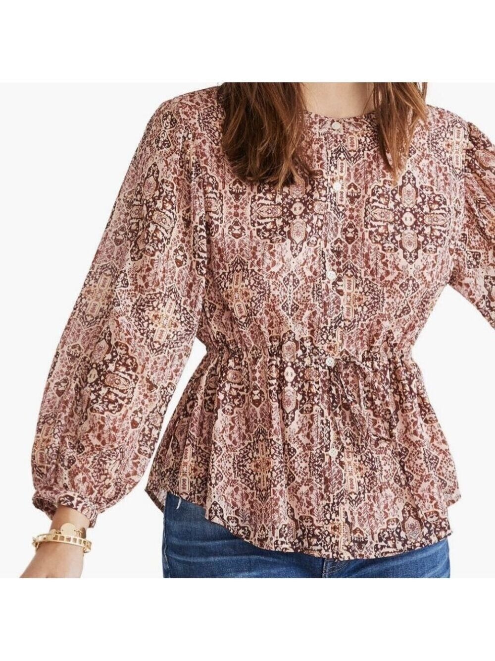 Madewell Kaleidoscope Boho Peasant Blouse, Size Small